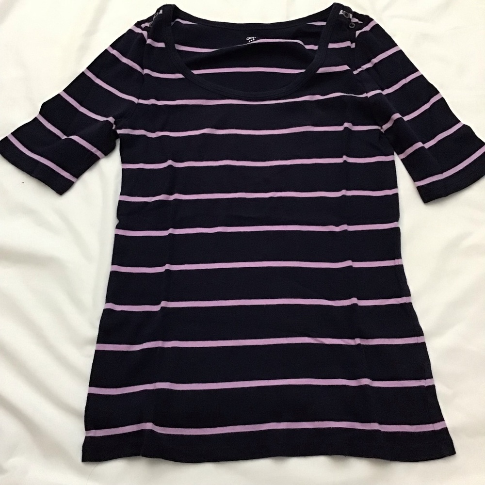GAP Navy and Lavender Striped 3/4 Sleeve Shirt